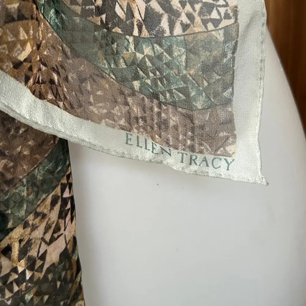 Vintage 90s Ellen Tracy Silk Scarf Geometric Print